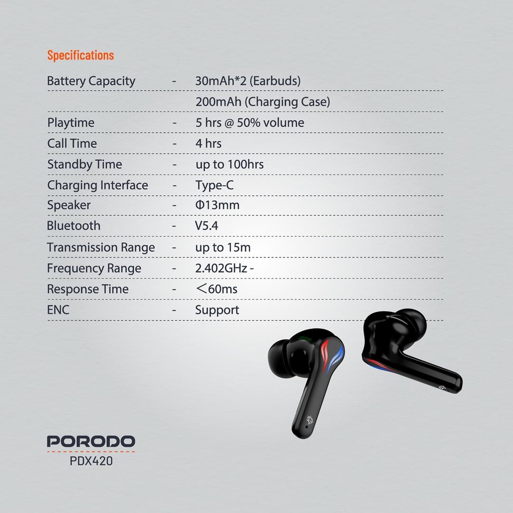 Porodo Gaming Ultra Low-Latency Gaming Earbuds - Black
