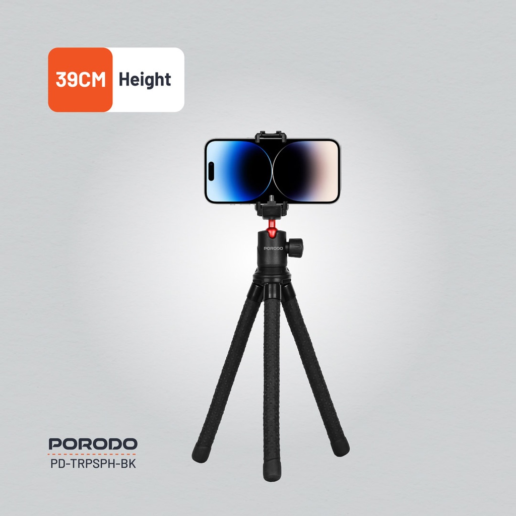 Porodo Flexible Tripod Stand - Black