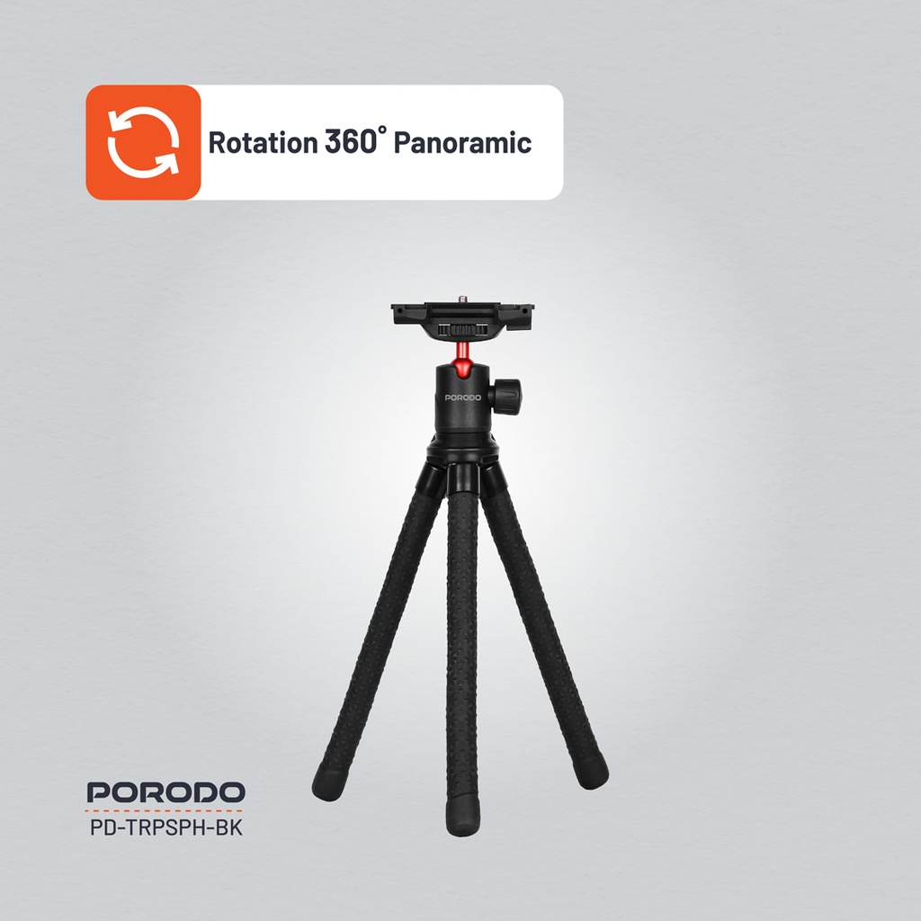 Porodo Flexible Tripod Stand - Black