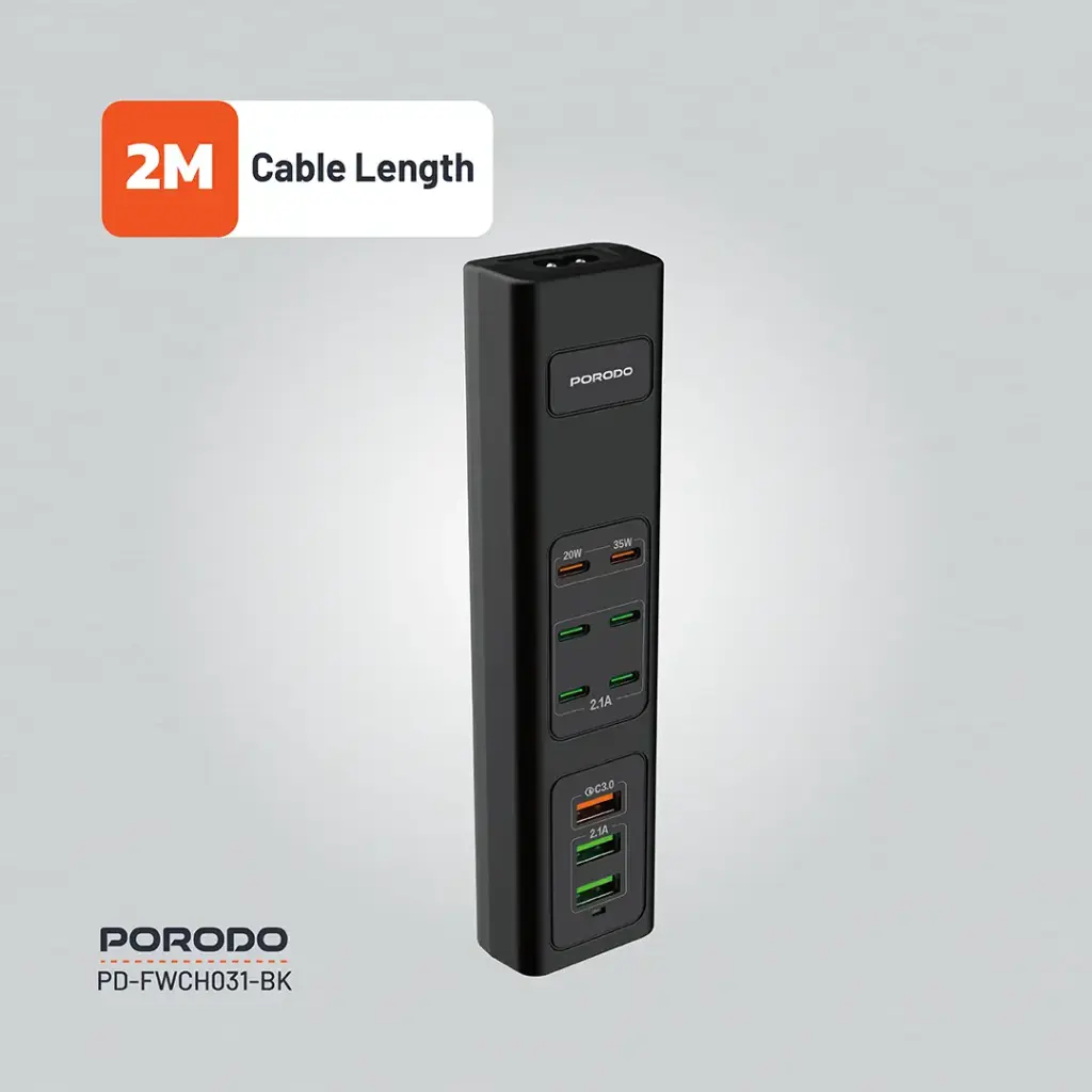Porodo 85W Multi-Port USB Charging HUB - Black