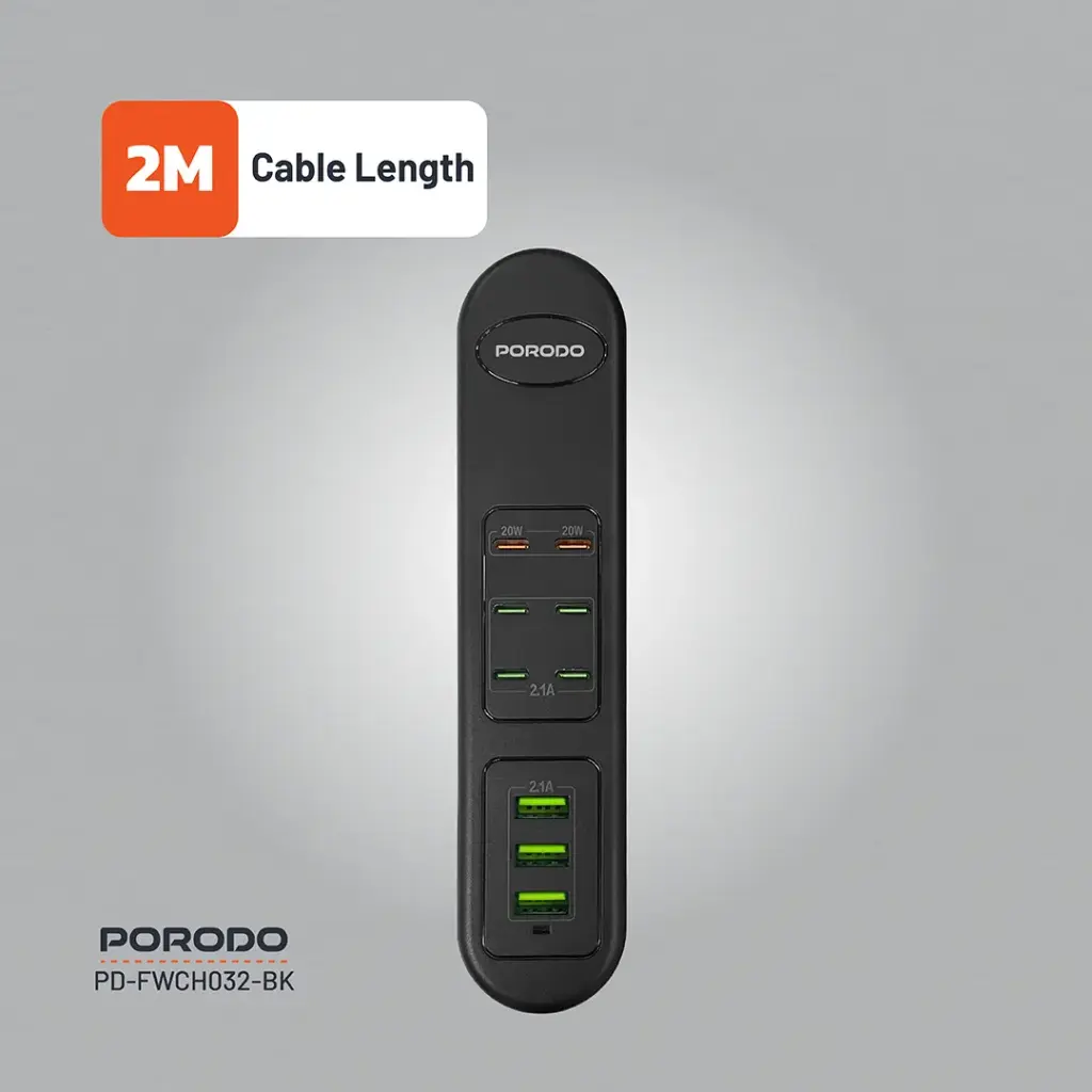 Porodo 50W Multi-Port USB Charging HUB - Black