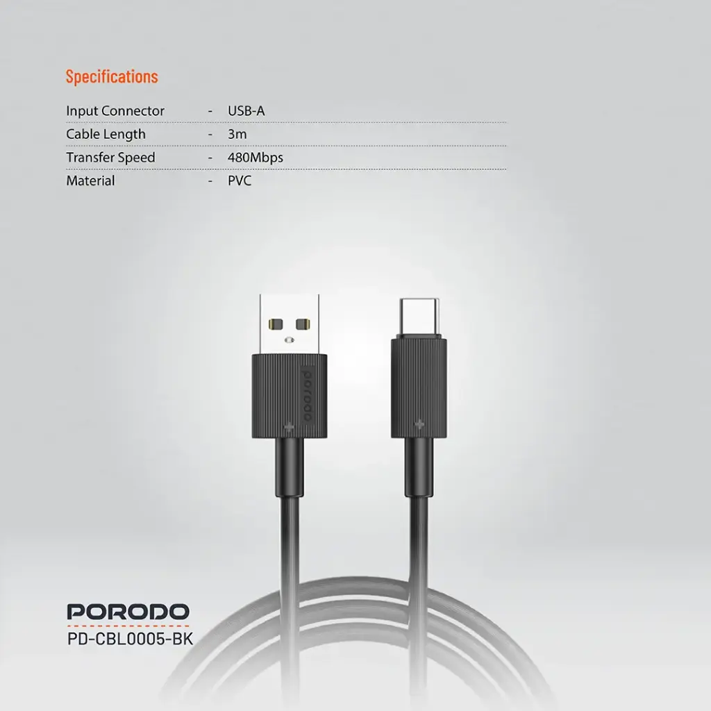 Porodo USB-A to USB-C Durable Charging Cable
