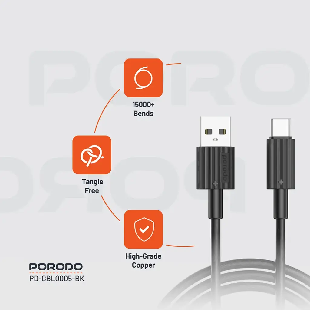 Porodo USB-A to USB-C Durable Charging Cable