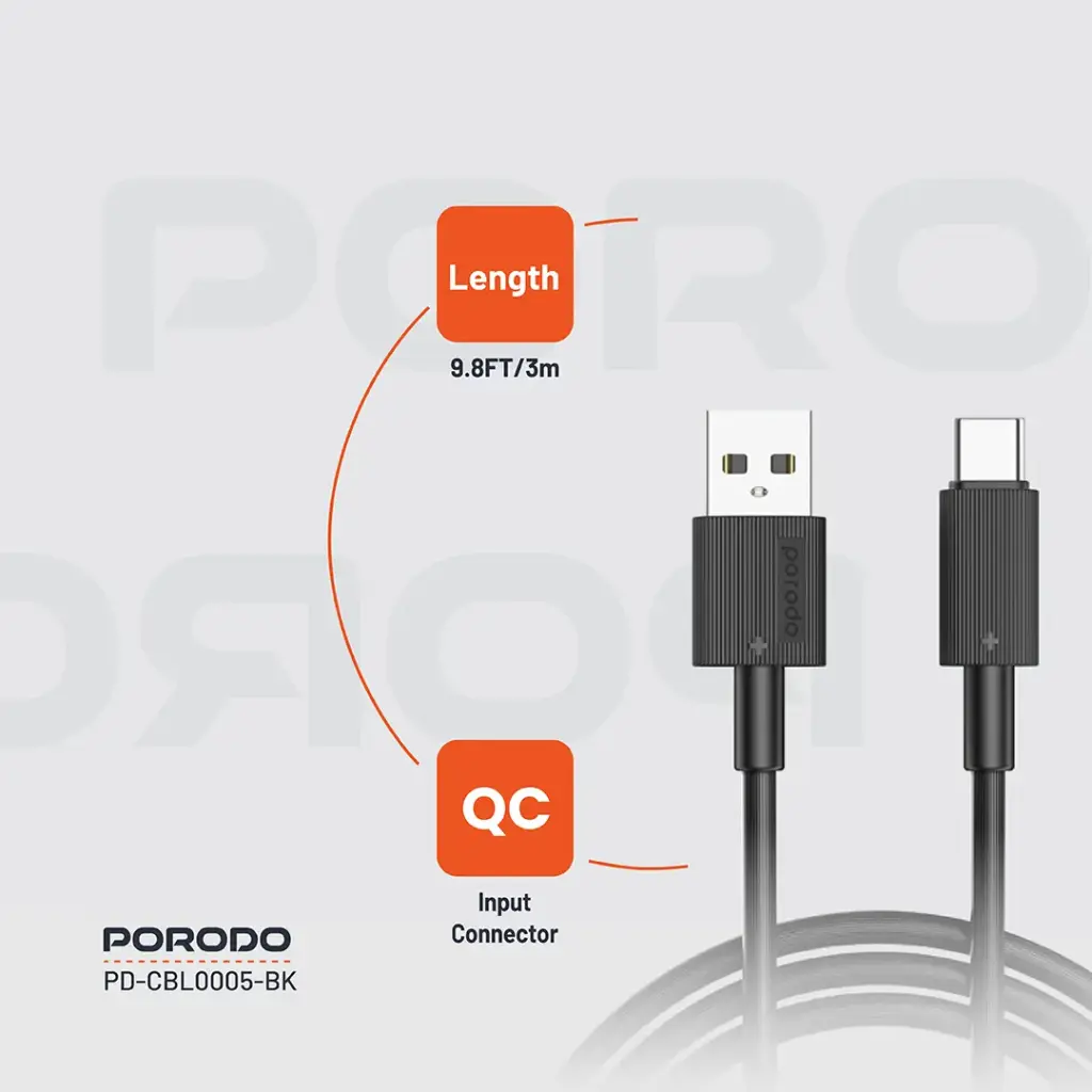 Porodo USB-A to USB-C Durable Charging Cable