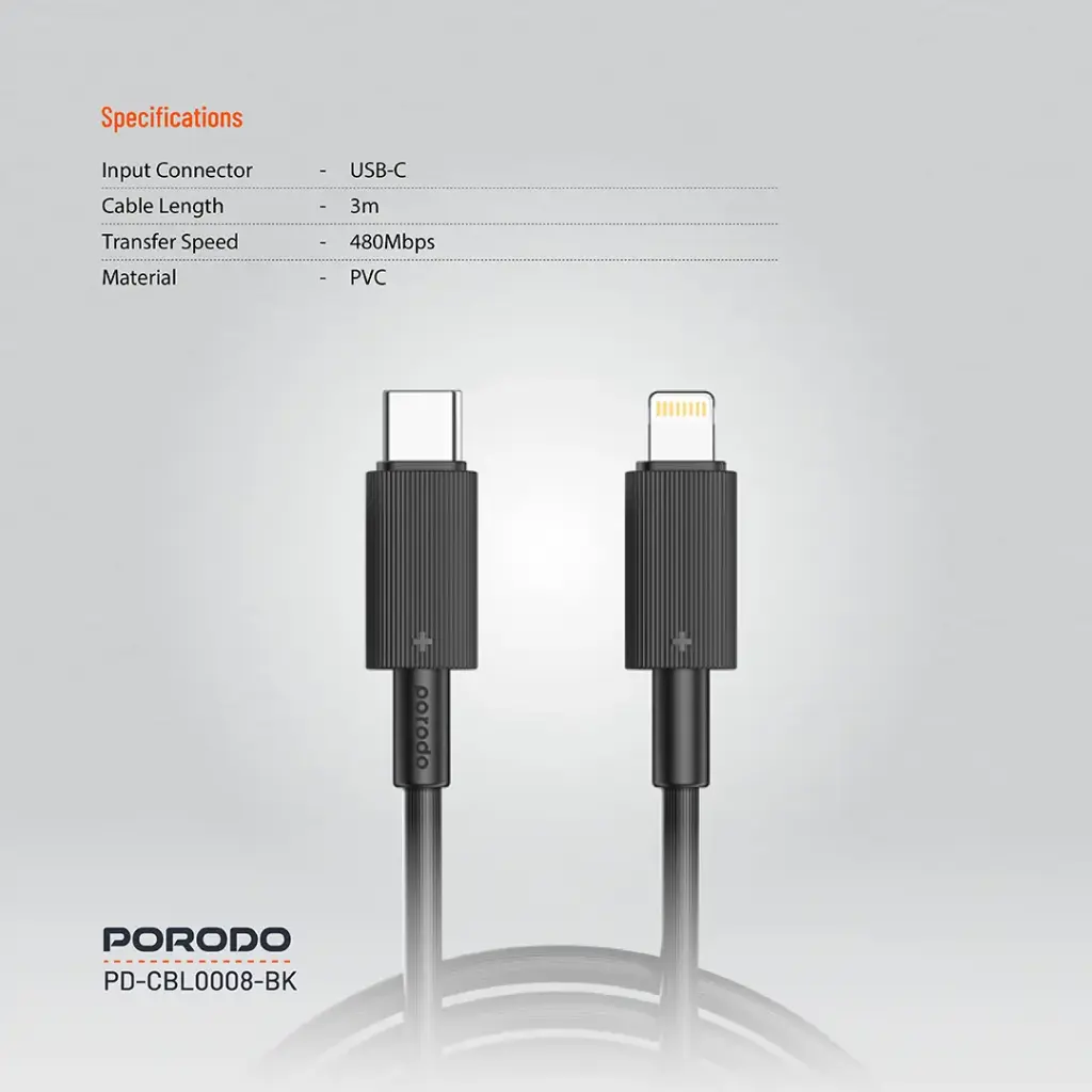 Porodo USB-C to Lightning Durable Charging Cable