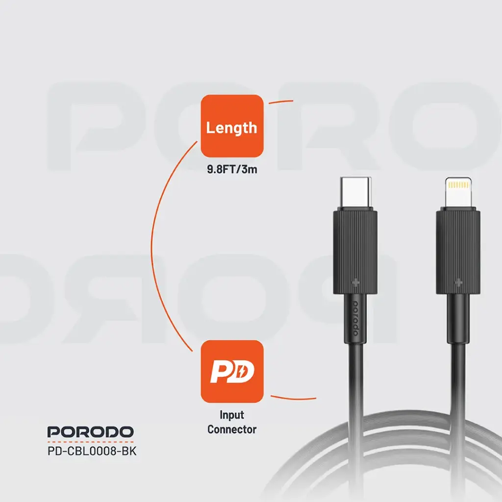 Porodo USB-C to Lightning Durable Charging Cable