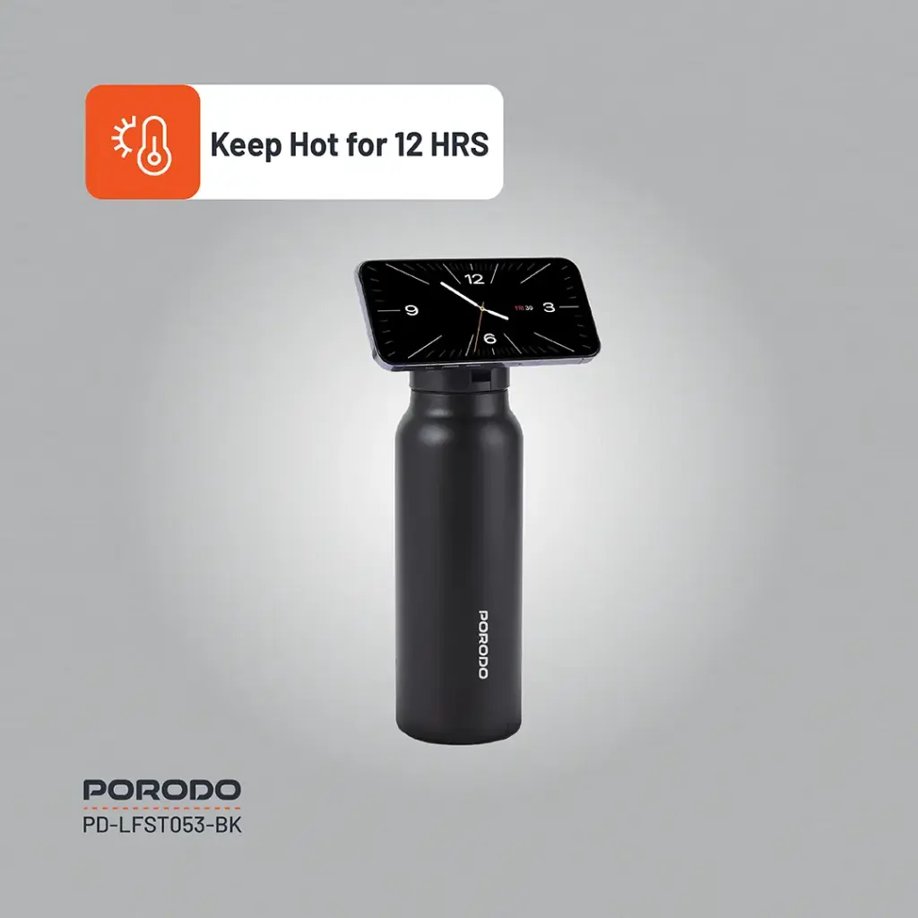 Porodo Lifestyle Magnetic Mount Water Bottle - Black