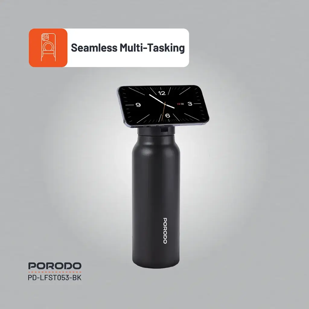 Porodo Lifestyle Magnetic Mount Water Bottle - Black