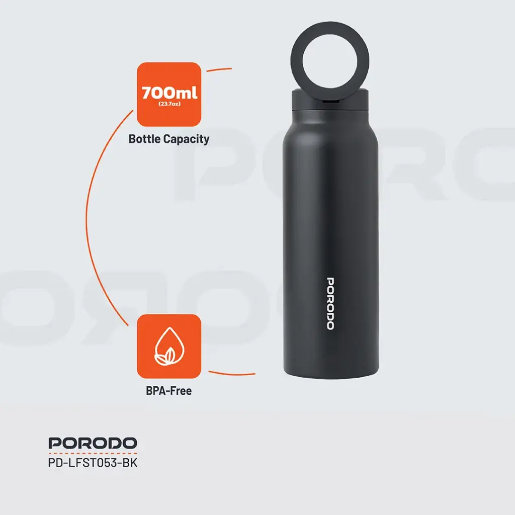 Porodo Lifestyle Magnetic Mount Water Bottle - Black