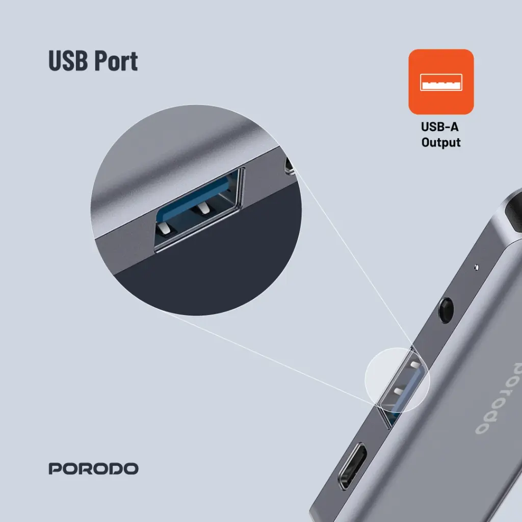 Porodo 4in1 USB-C Hub Type-C PD 100W HDMI USB 3.5mm Aux - Grey