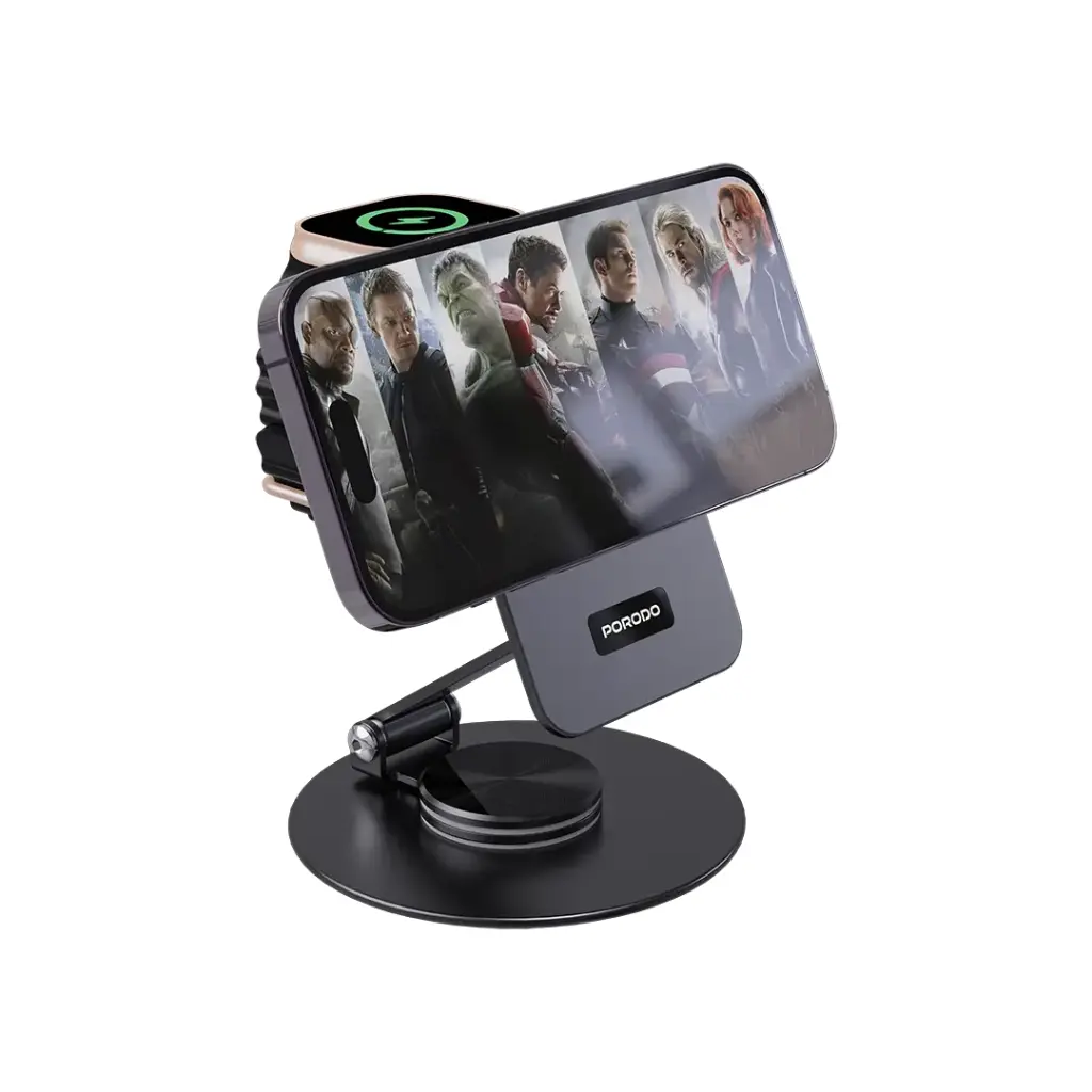 Porodo Wireless Charging Rotating Stand - Black