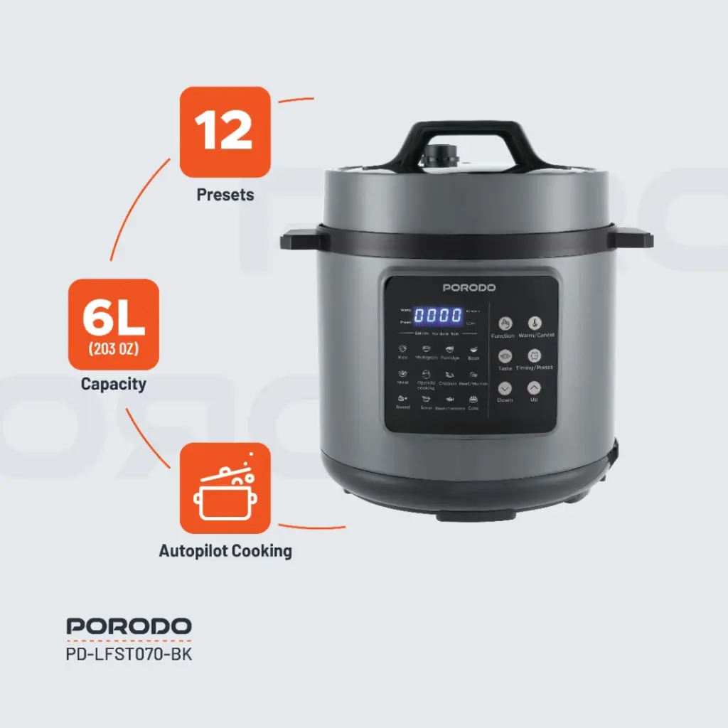 Porodo Lifestyle 1300W Multi-Cuisine Pressure Cooker  - Black