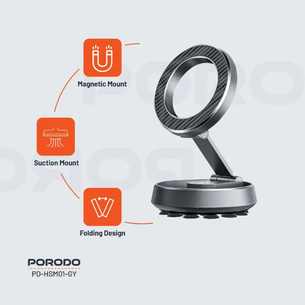 Porodo HS01 DUO Mount MagSafe & Suction - Gray