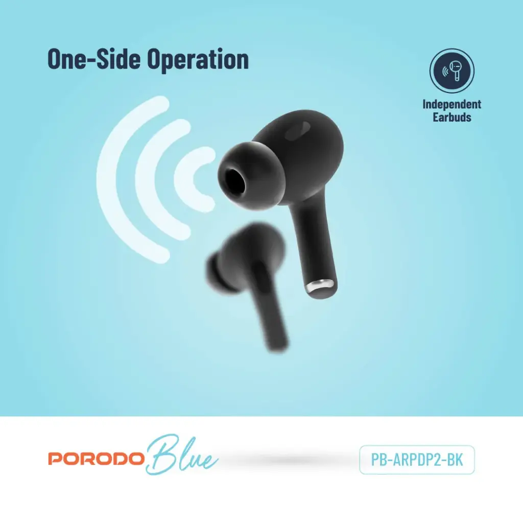 Porodo Blue Deep Bass Wireless Earbuds Pro 2 with Swipe Volume