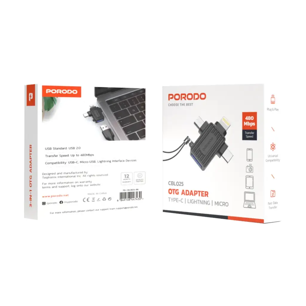 Porodo OTG Adapter - Black