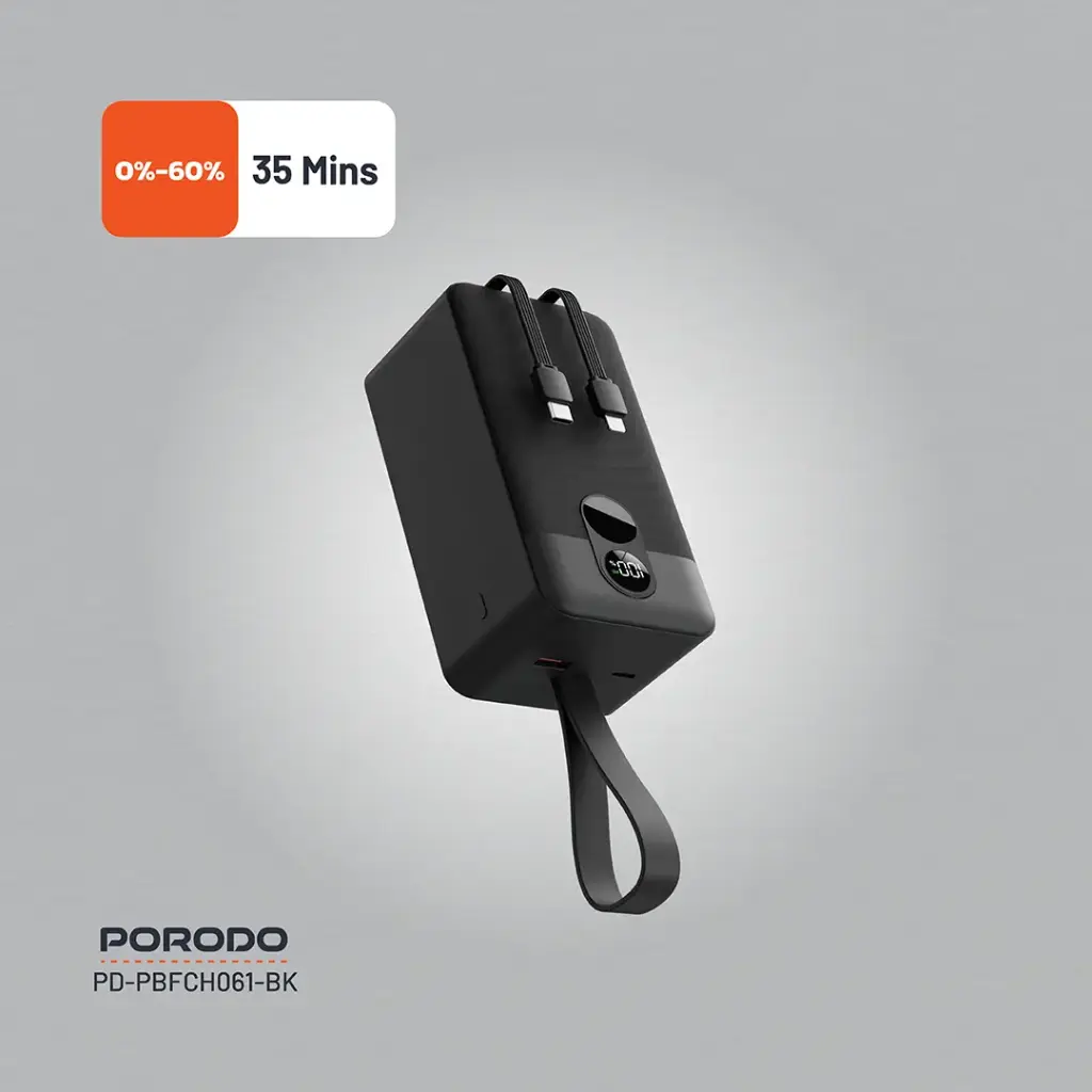 Porodo 50000mAh Power Bank Integrated Cables - Black