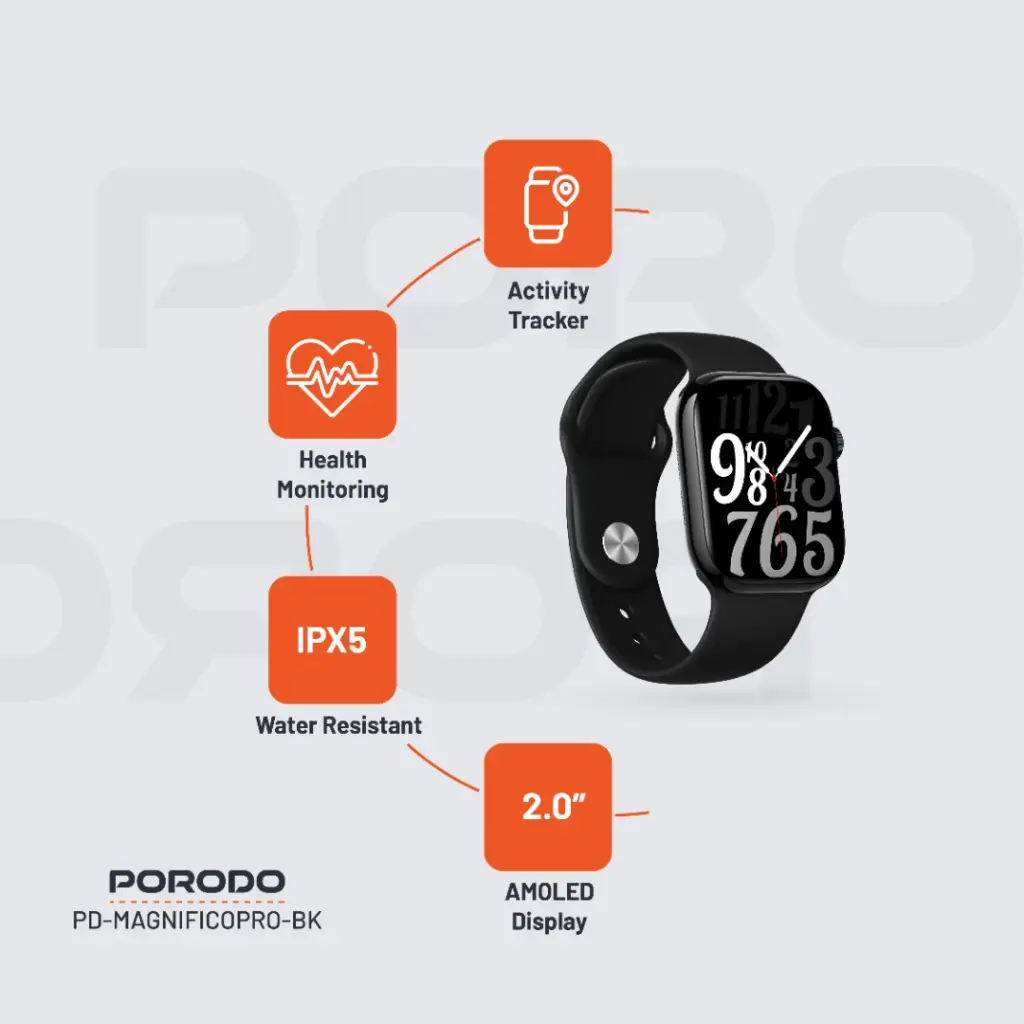 Porodo Jet Black Magnifico Pro Smart Watch