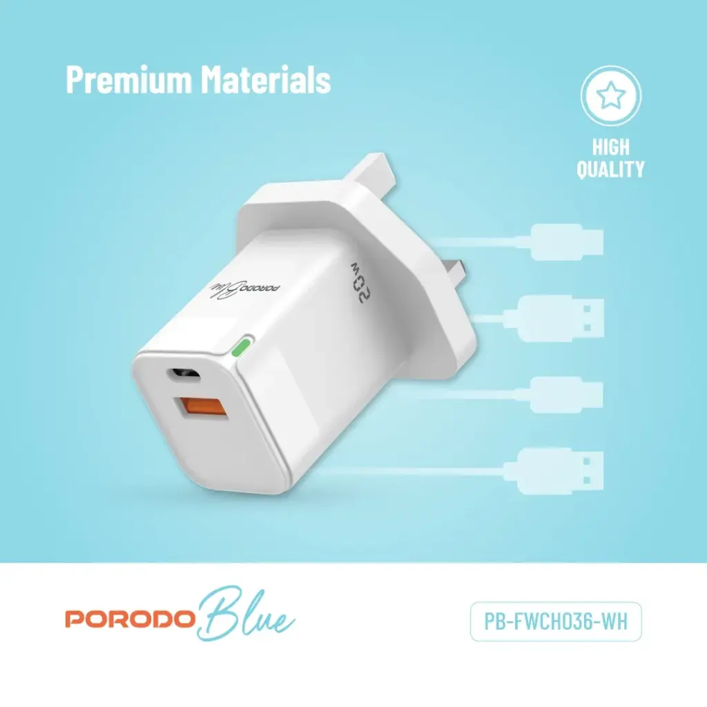 Porodo Blue Ultra-Quick Charger - White