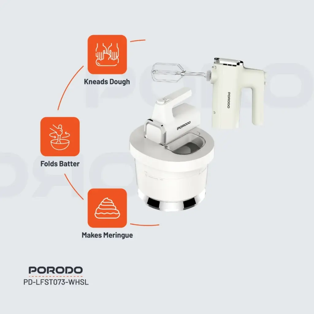 Porodo Lifestyle Spill-Proof Dual Mode Mixer - White/Silver 