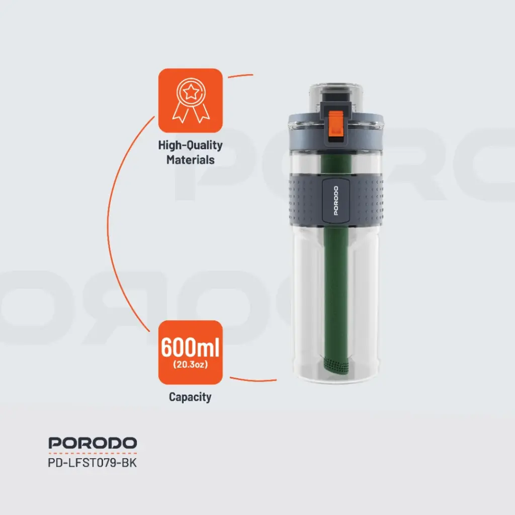 Porodo Lifestyle 2-Stage Filtration Water Bottle - Black
