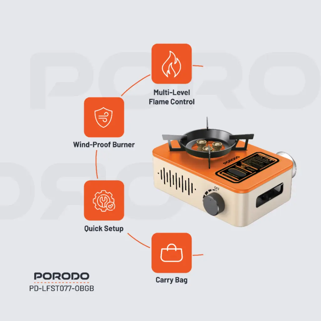 Porodo Lifestyle Portable Outdoor Stove - Orange/Beige