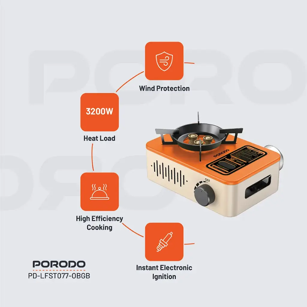 Porodo Lifestyle Portable Outdoor Stove - Orange/Beige