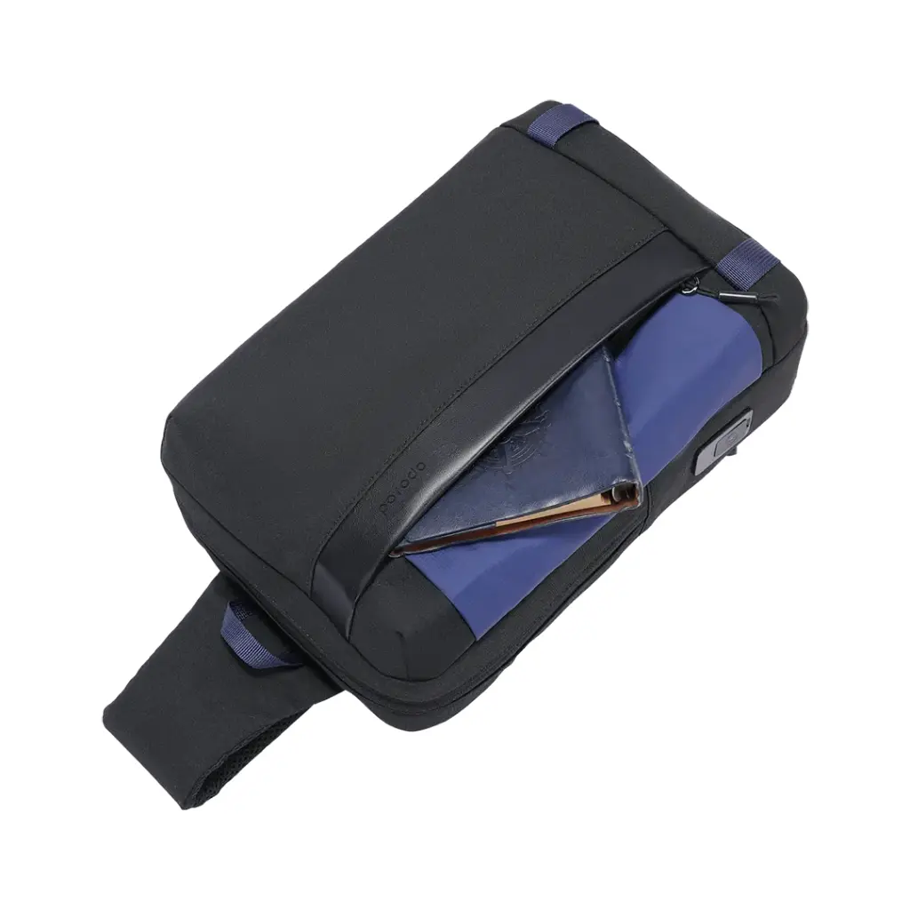Porodo Lifestyle Cross Body Sling Bag with Fingerprint Lock - Black/Blue