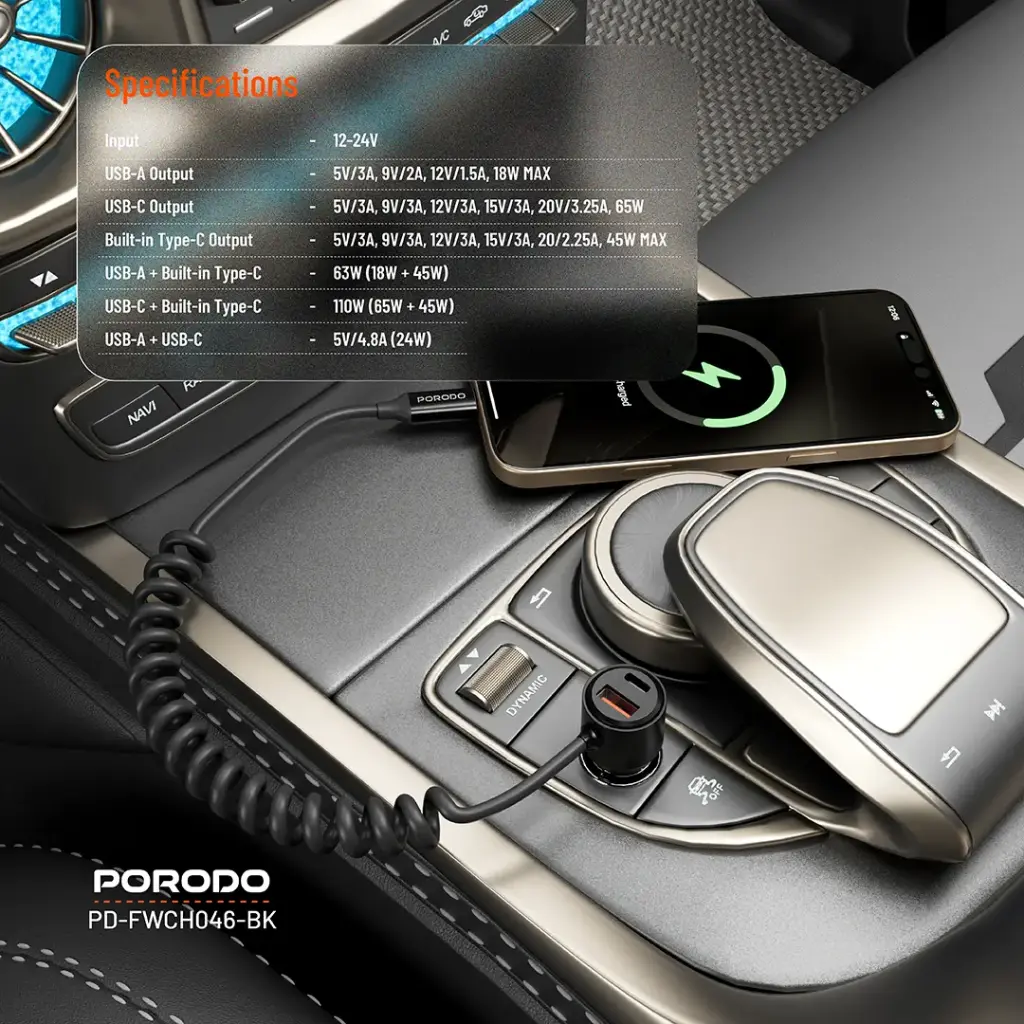 Porodo 110W Car Charger - Black
