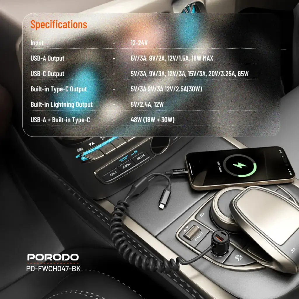 Porodo 95W Car Charger - Black