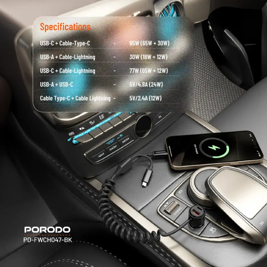 Porodo 95W Car Charger - Black