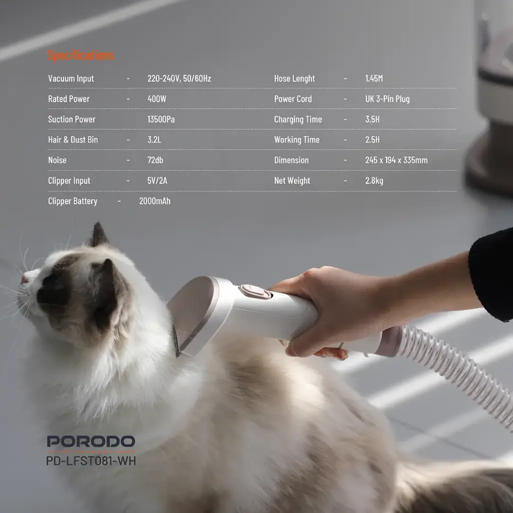 Porodo Lifestyle Pet Grooming Kit Trimmer & Vacuum - White