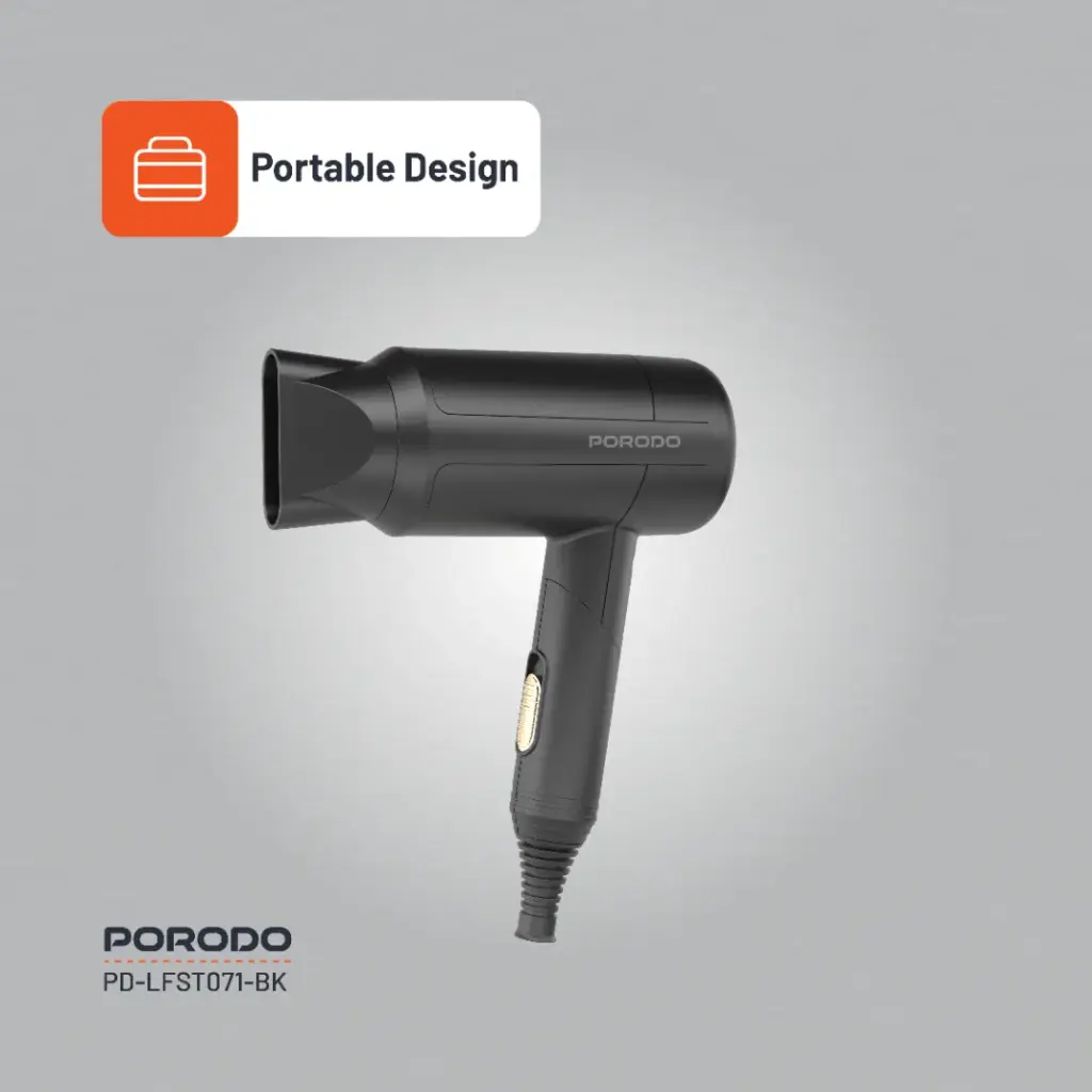 Porodo Lifestyle 1200W Foldable Hair Dryer 1.8M Cable - Black