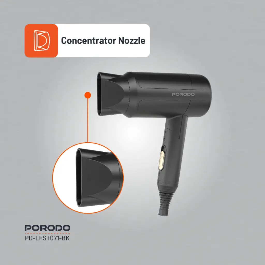 Porodo Lifestyle 1200W Foldable Hair Dryer 1.8M Cable - Black