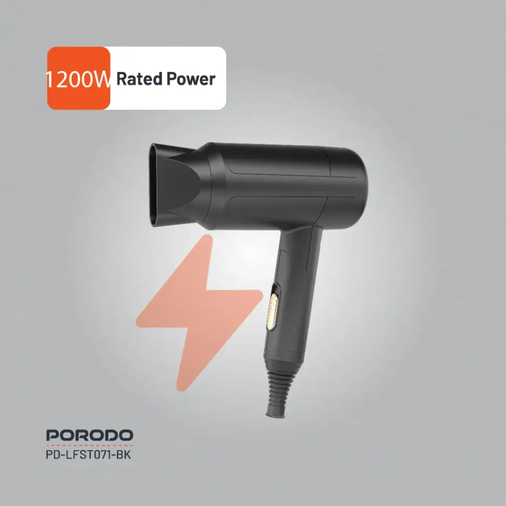 Porodo Lifestyle 1200W Foldable Hair Dryer 1.8M Cable - Black