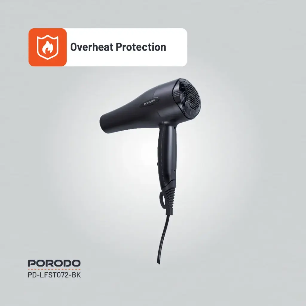 Porodo Lifestyle 1200W Hair Dryer 1.8M Cable - Black