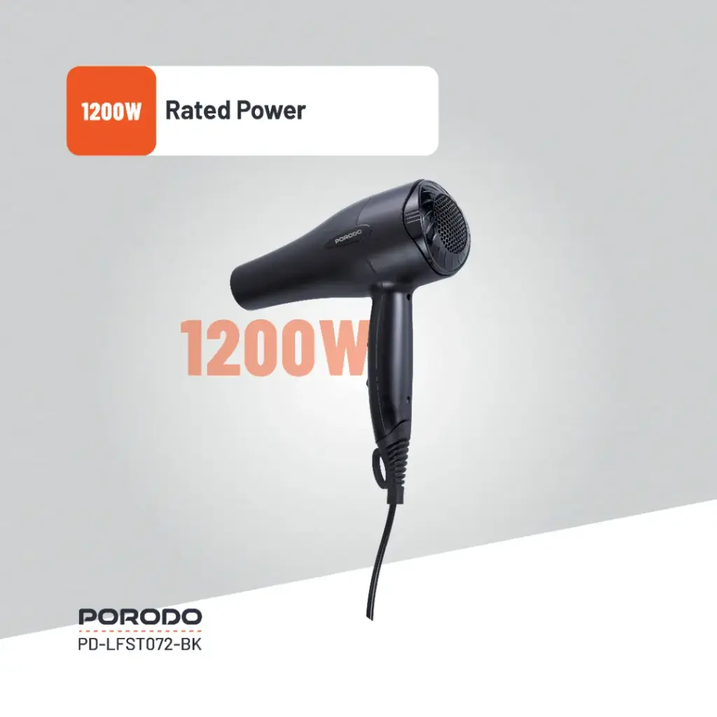 Porodo Lifestyle 1200W Hair Dryer 1.8M Cable - Black
