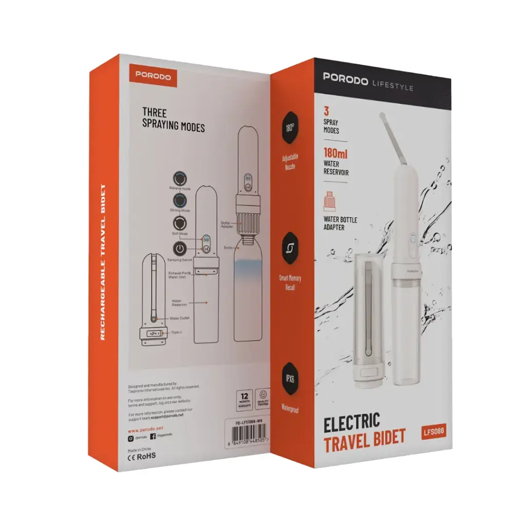 Porodo Lifestyle Electric Travel Bidet - White