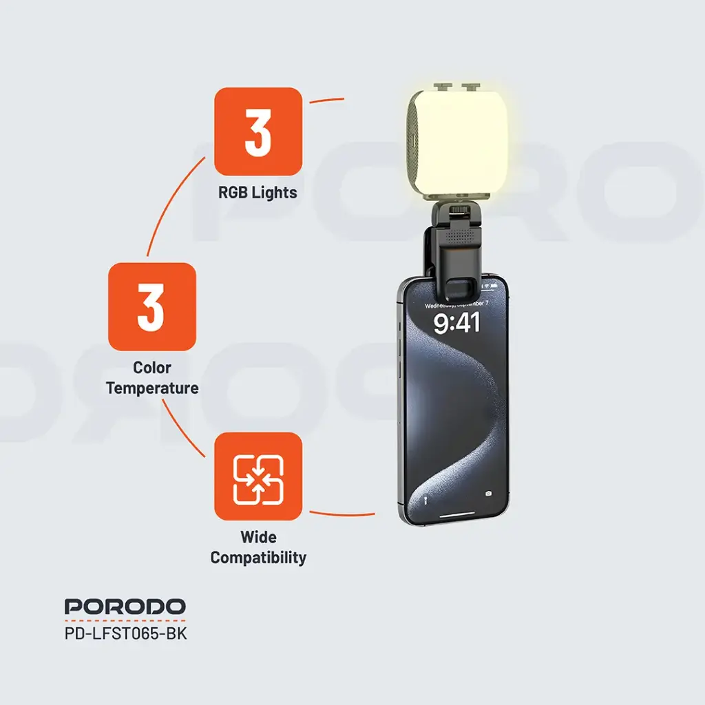 Porodo Lifestyle Clip-On Fill Light - Black