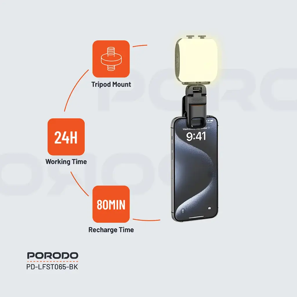 Porodo Lifestyle Clip-On Fill Light - Black