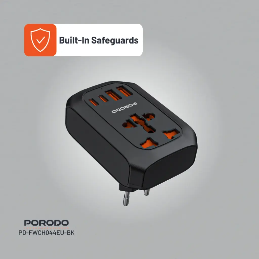Porodo Universal AC Adapter Multi-Device Charging EU Plug - Black