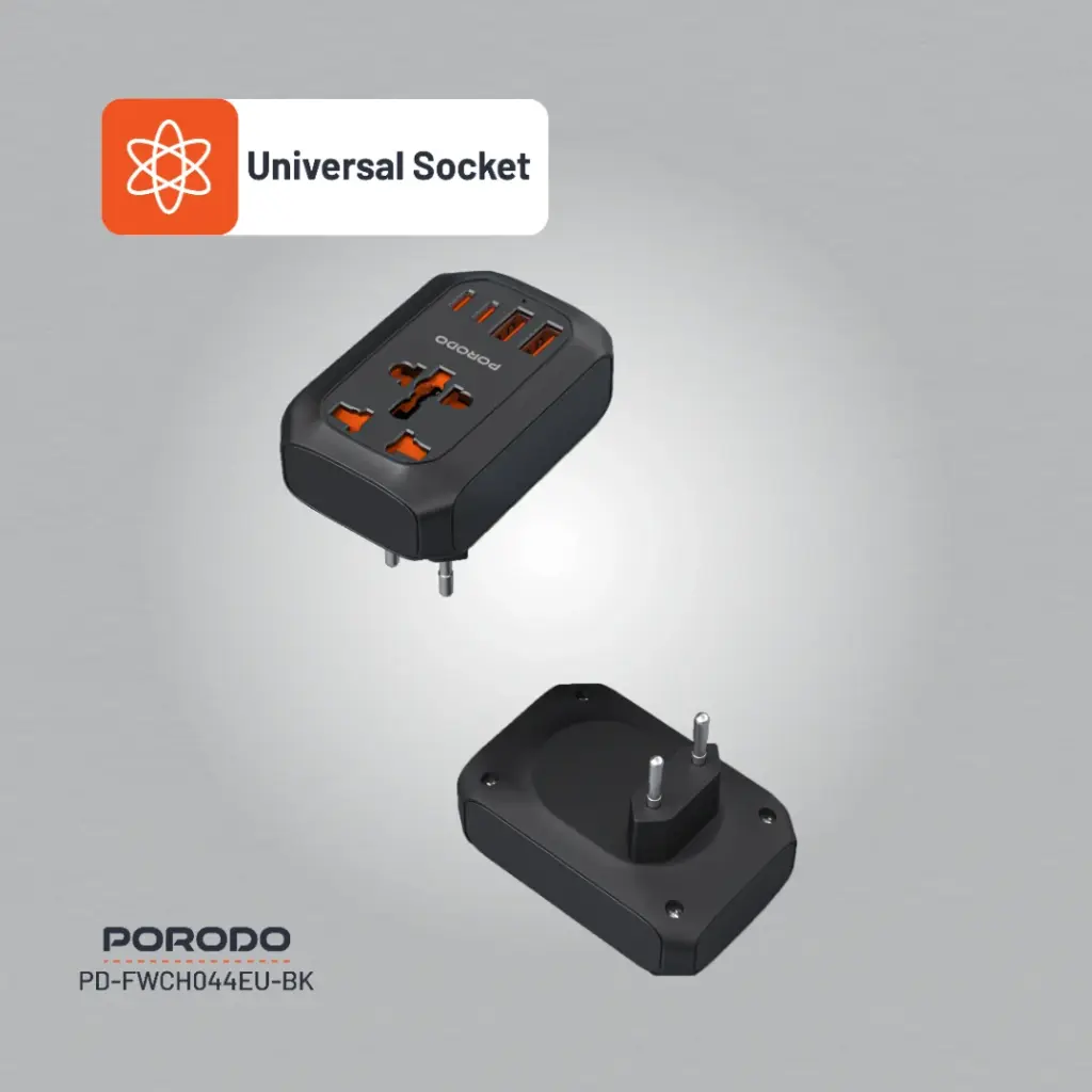 Porodo Universal AC Adapter Multi-Device Charging EU Plug - Black