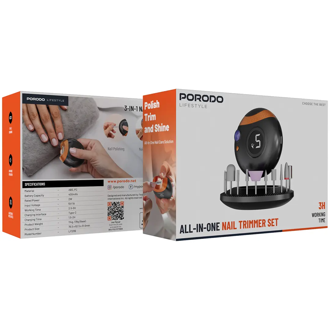 Porodo Lifestyle All-In-One Nail Trimmer Set - Black.webp