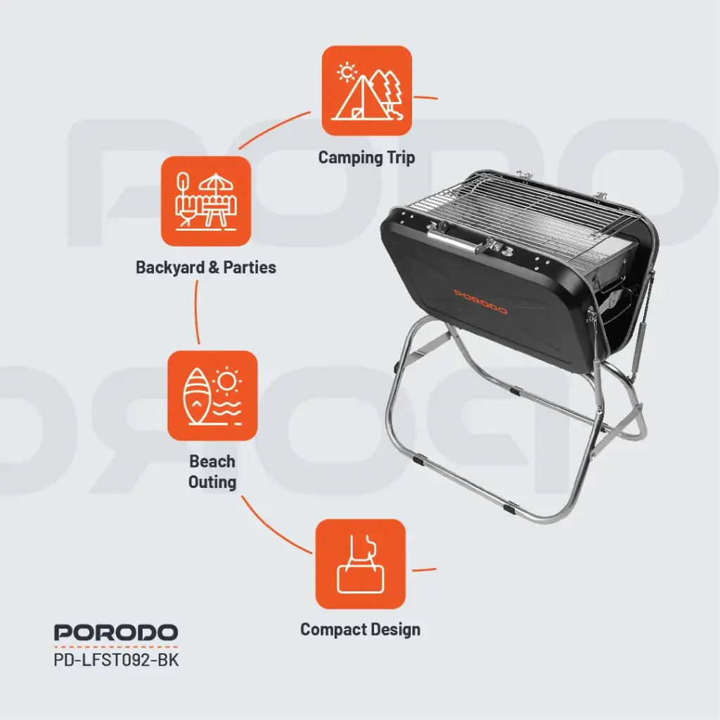 Porodo Lifestyle Portable Folding BBQ Grill - Black