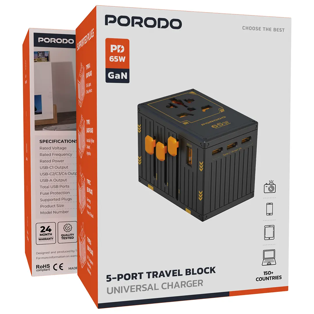 Porodo GaN 5-Port Travel Block Universal Charger.webp