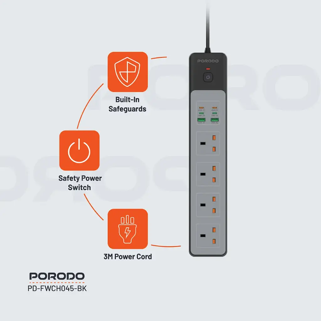 Porodo 4AC 65W 3000W Power Strip