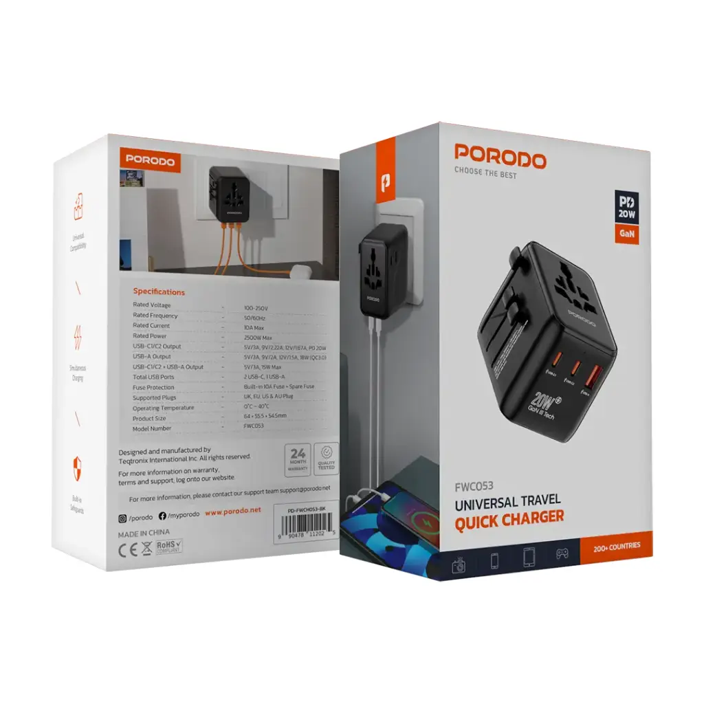 Porodo Universal Travel GaN Quick Charger - Black