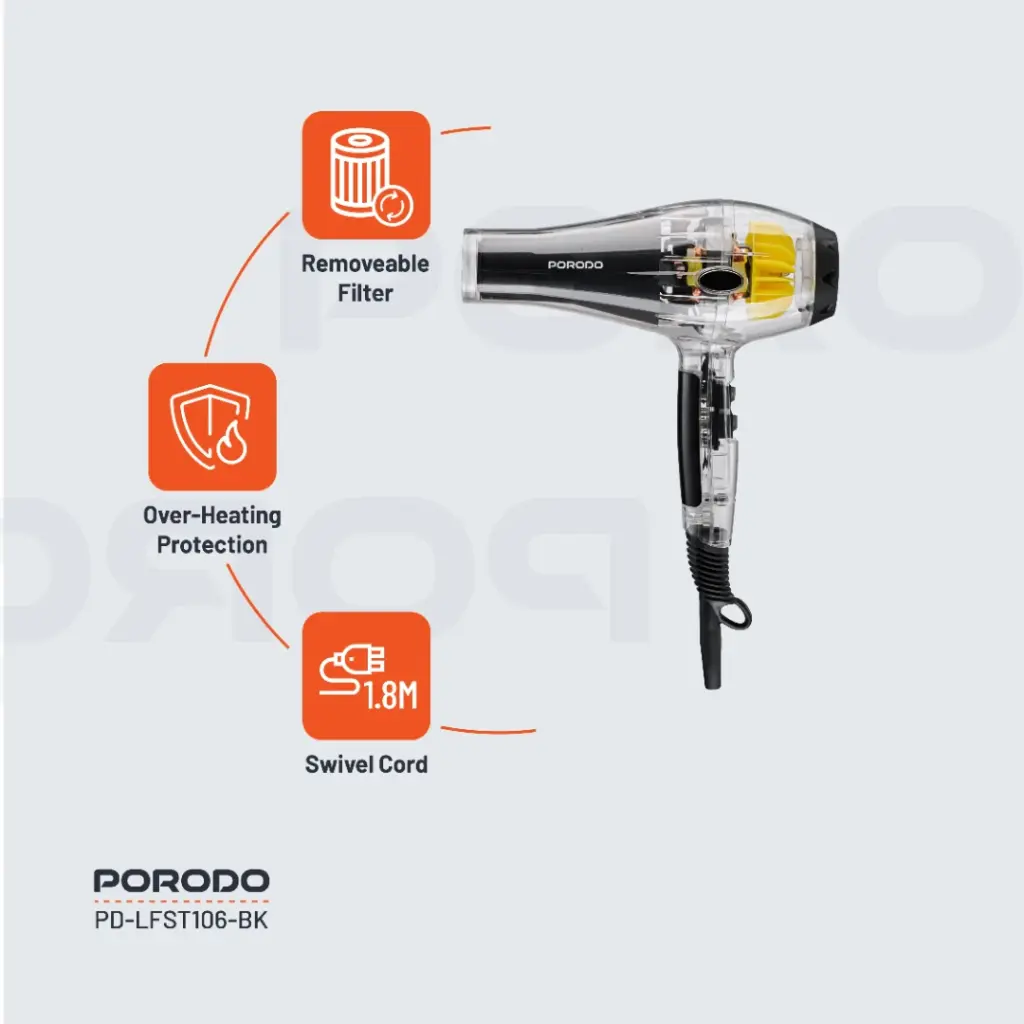 Porodo Lifestyle Crystal Shell Hair Dryer - Black