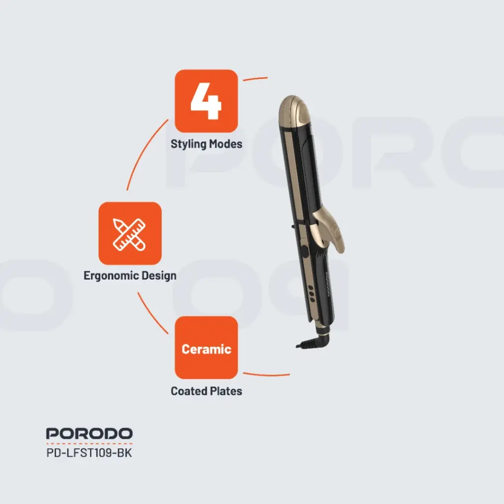 Porodo Lifestyle 4 Style Hair Iron - Black