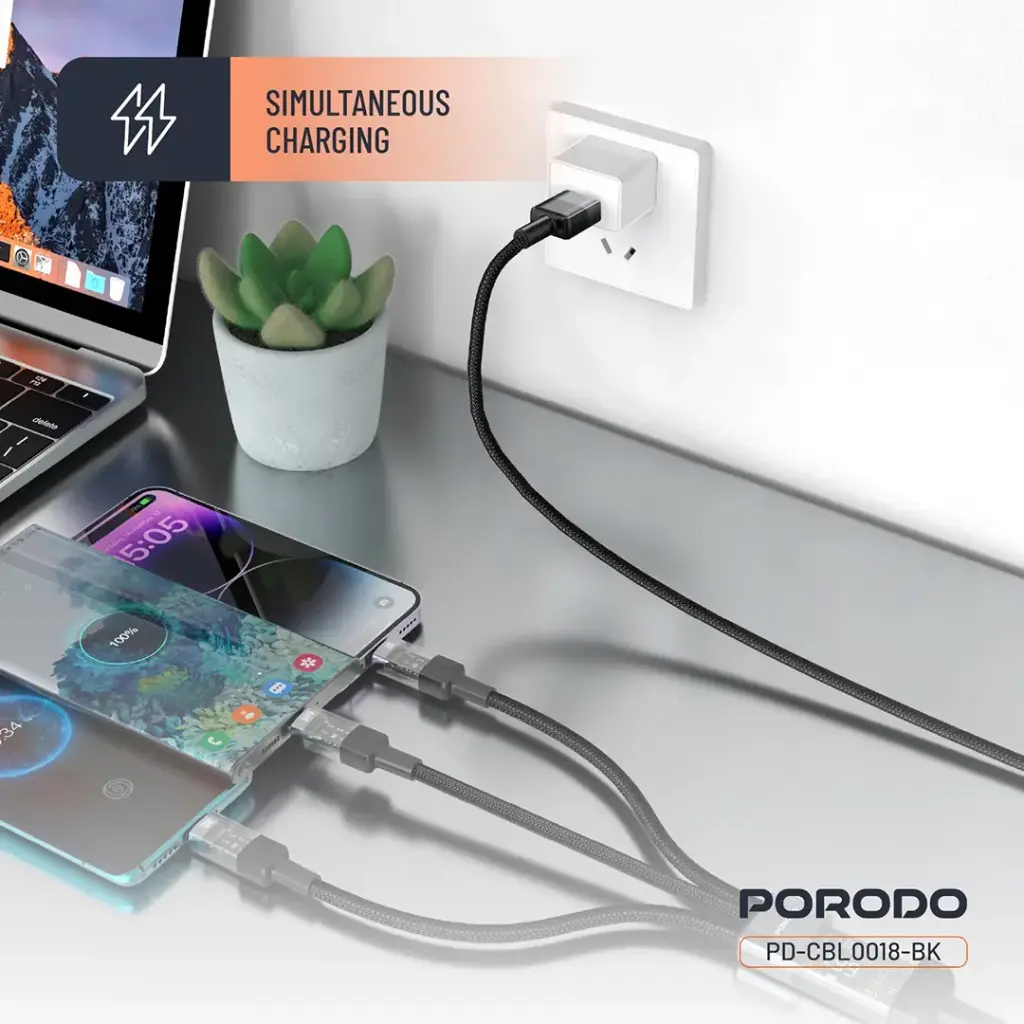 Porodo Transparent USB-A Input Fast Charging Cable - Black 
