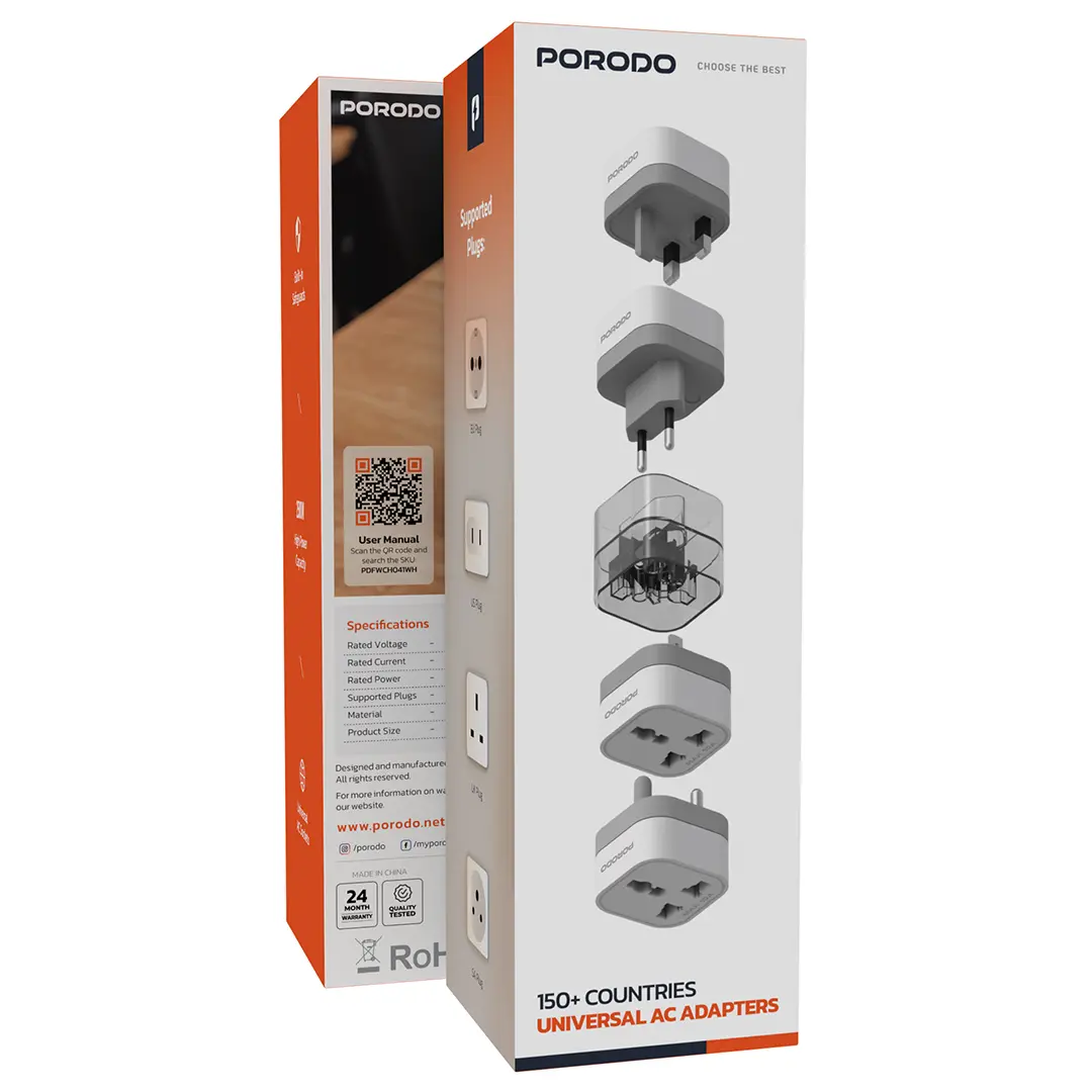 Porodo 150+ Countries Universal AC Adapters - White.webp